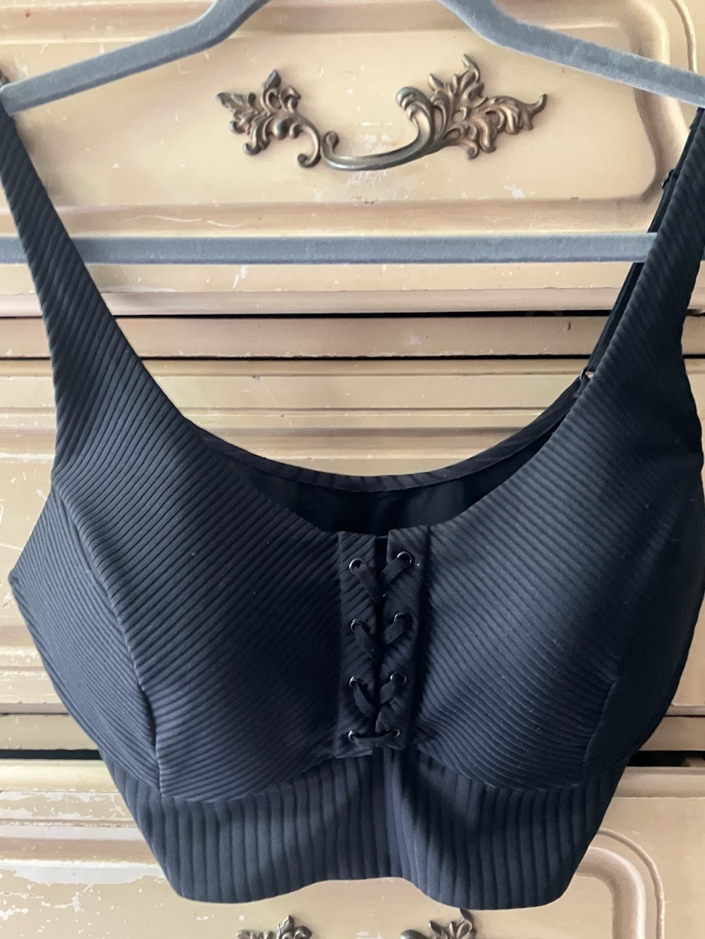 Victoria's Secret Black Ribbed Lace-Up Sports Bra